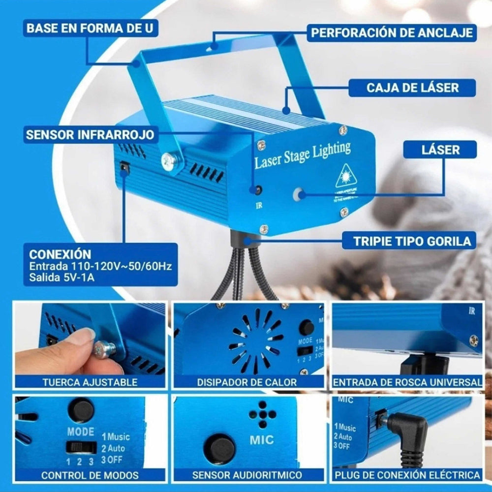 Proyector Láser Led Fiestas Disco Navidad largo alcance XLF-09