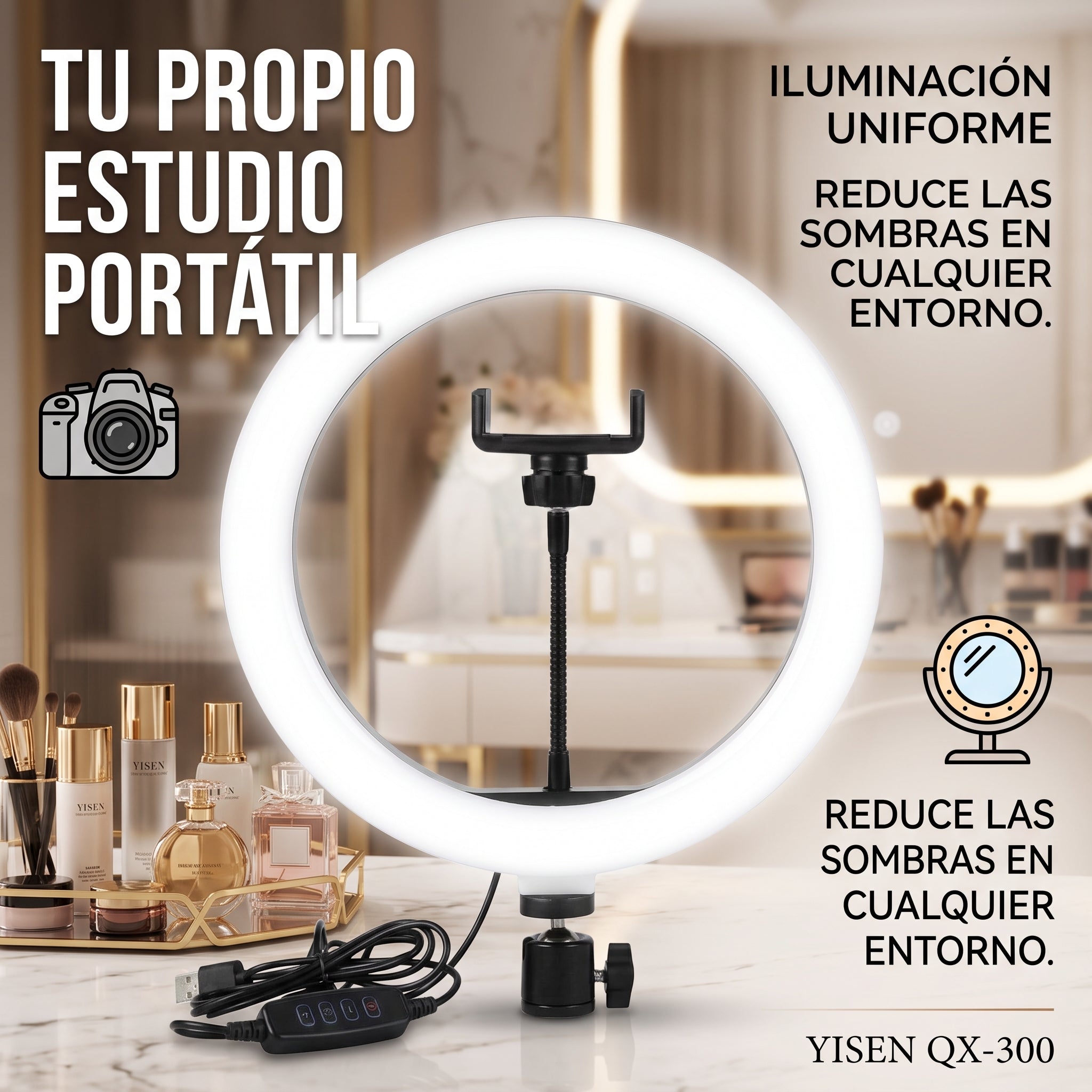 Lampara Aro de Luz LED YISEN QX-300 12 Pulgadas