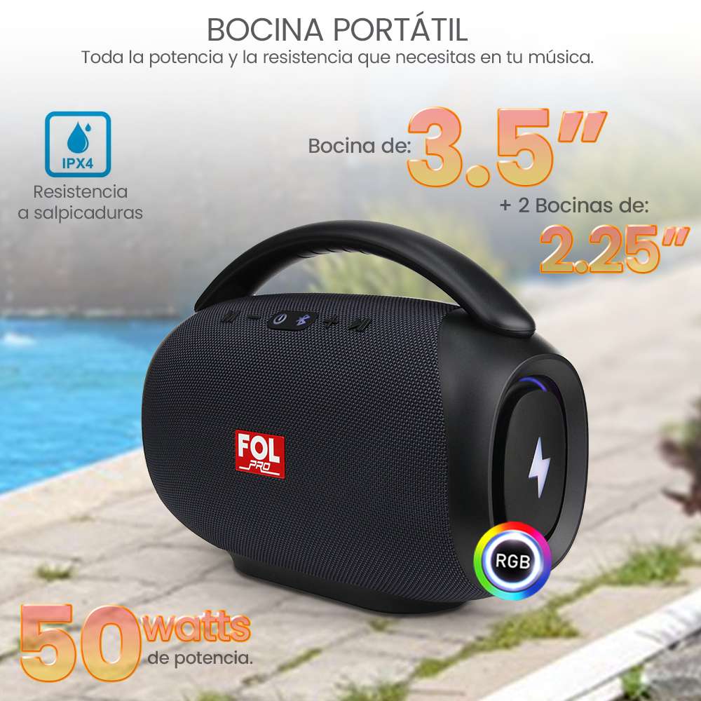 Bocina Fol 50W 4000mAh Bluetooth, TF Card, Radio FM, USB IPX4 FS-R219