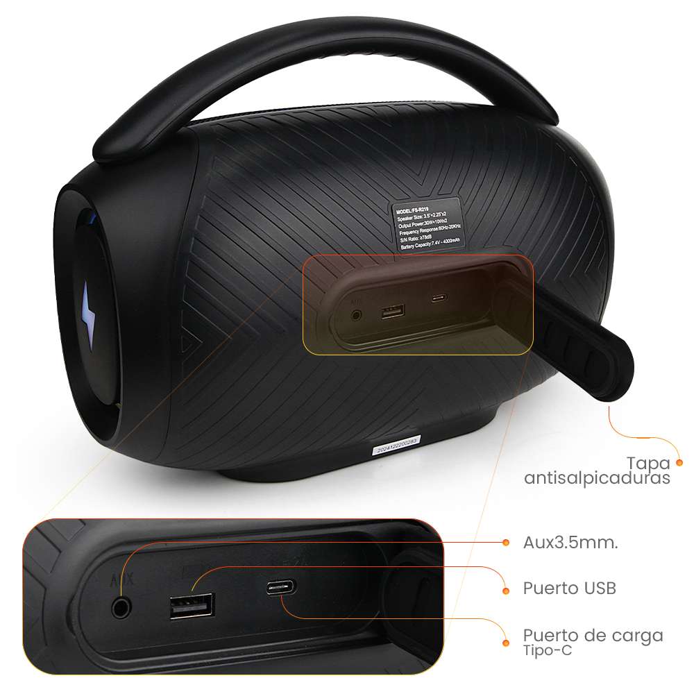 Bocina Fol 50W 4000mAh Bluetooth, TF Card, Radio FM, USB IPX4 FS-R219