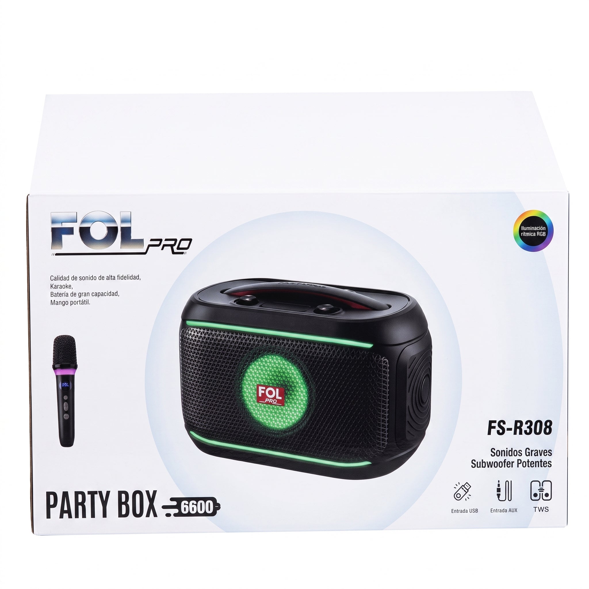 Bocina Bluetooth FOL FS-R308 30W Subwoofer, USB, AUX y TWS