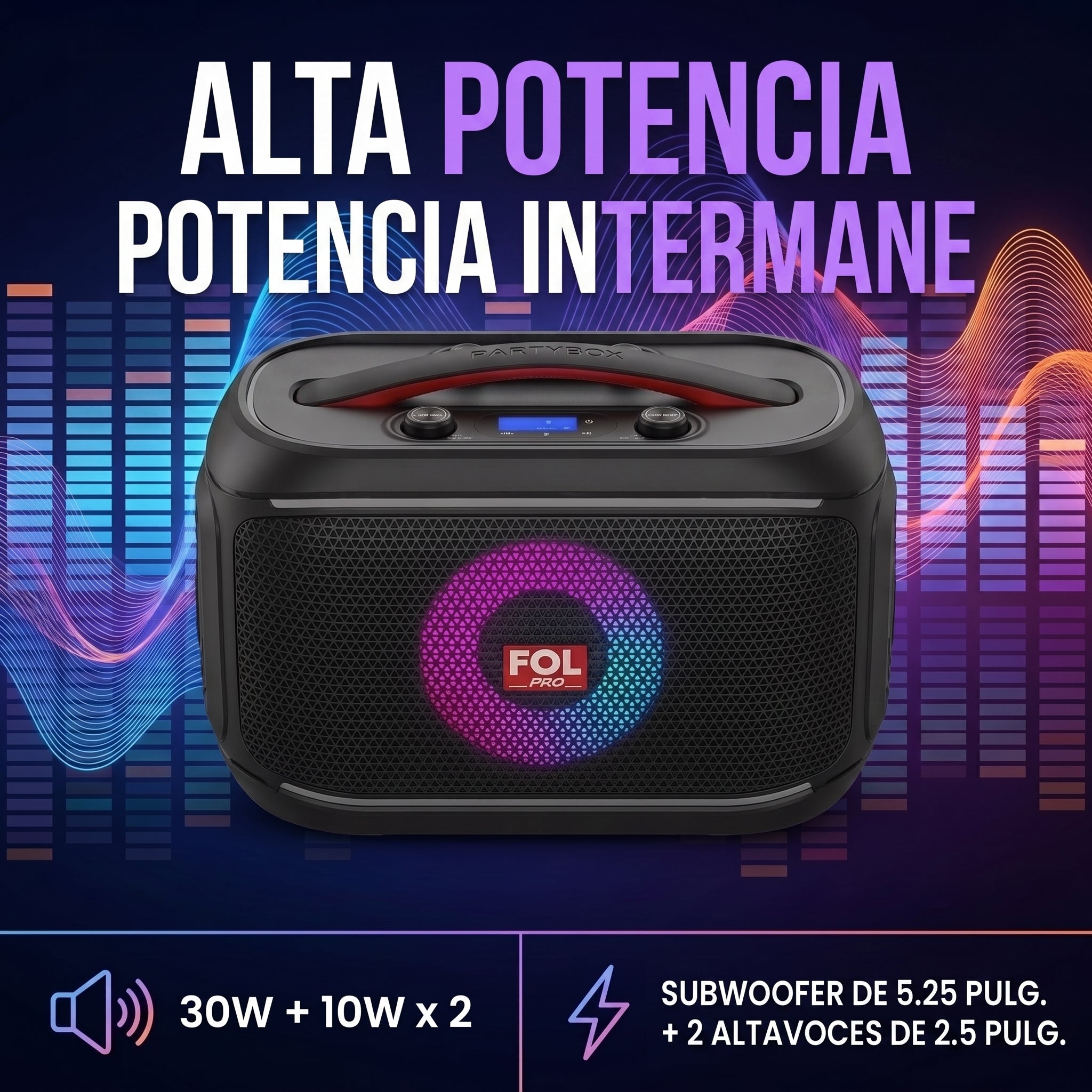 Bocina Bluetooth FOL FS-R308 30W Subwoofer, USB, AUX y TWS