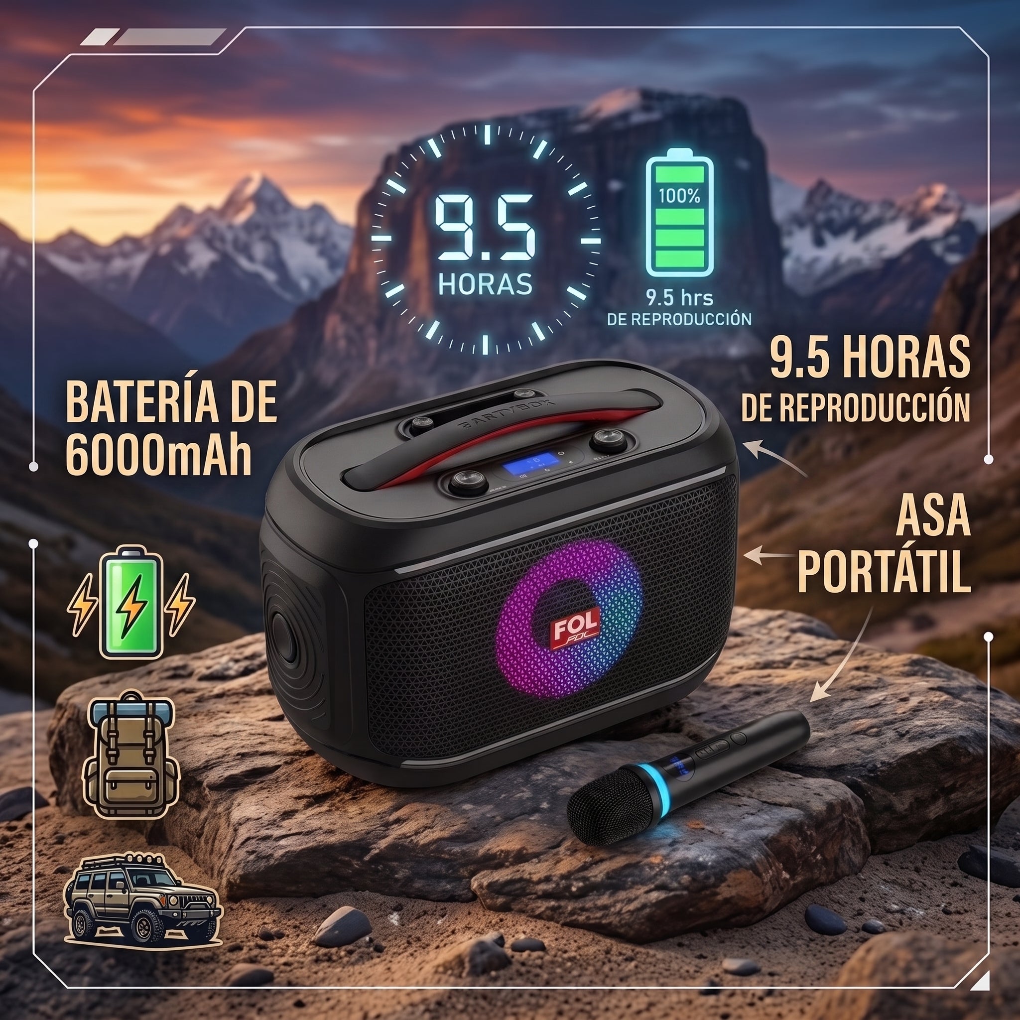 Bocina Bluetooth FOL FS-R308 30W Subwoofer, USB, AUX y TWS