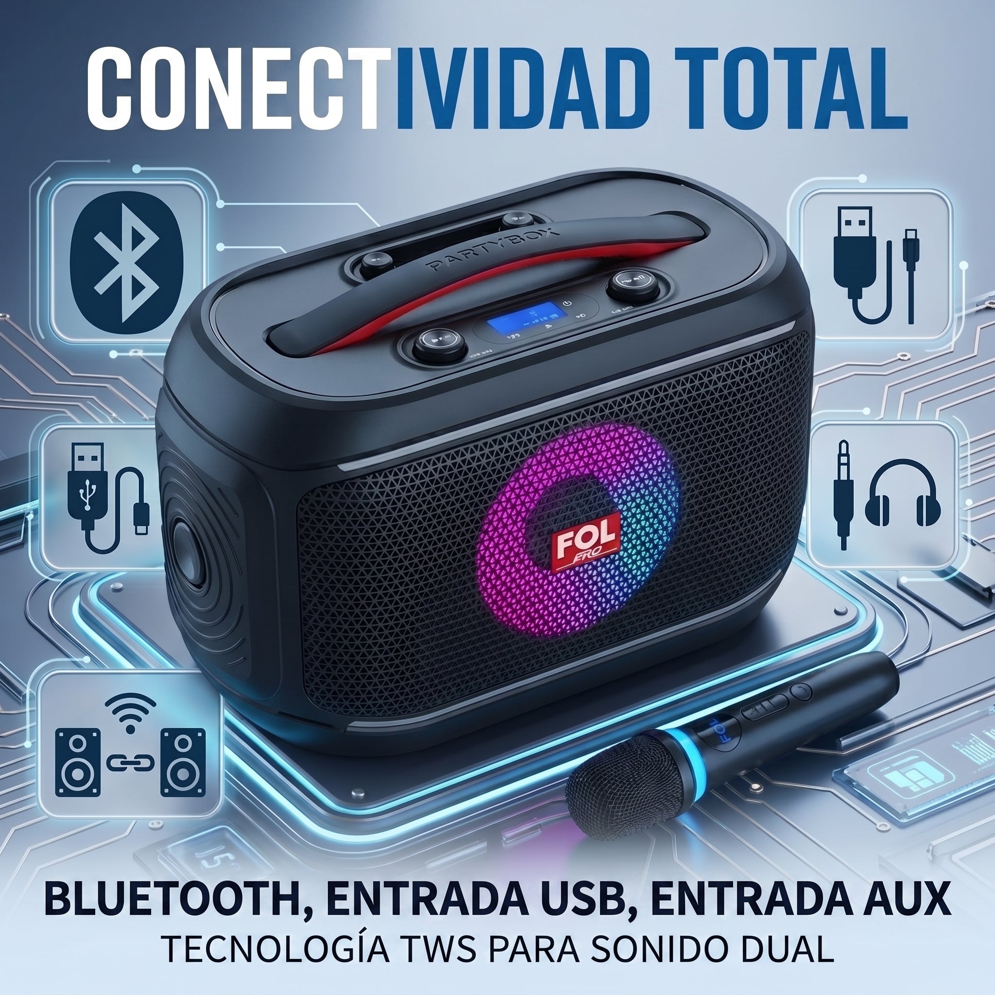 Bocina Bluetooth FOL FS-R308 30W Subwoofer, USB, AUX y TWS