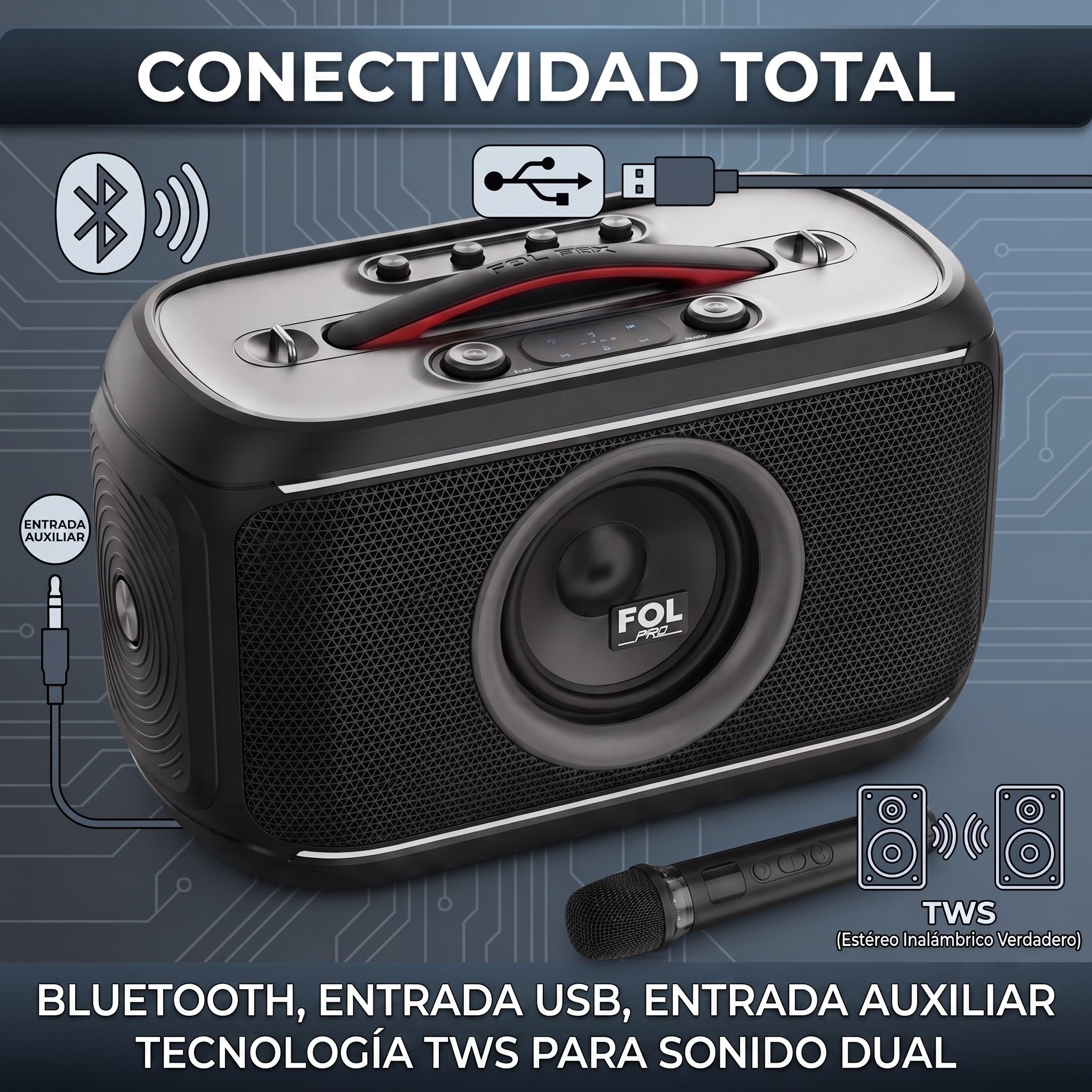 Bocina TWS Bluetooth FOL FS-R309 Microfono Party Box
