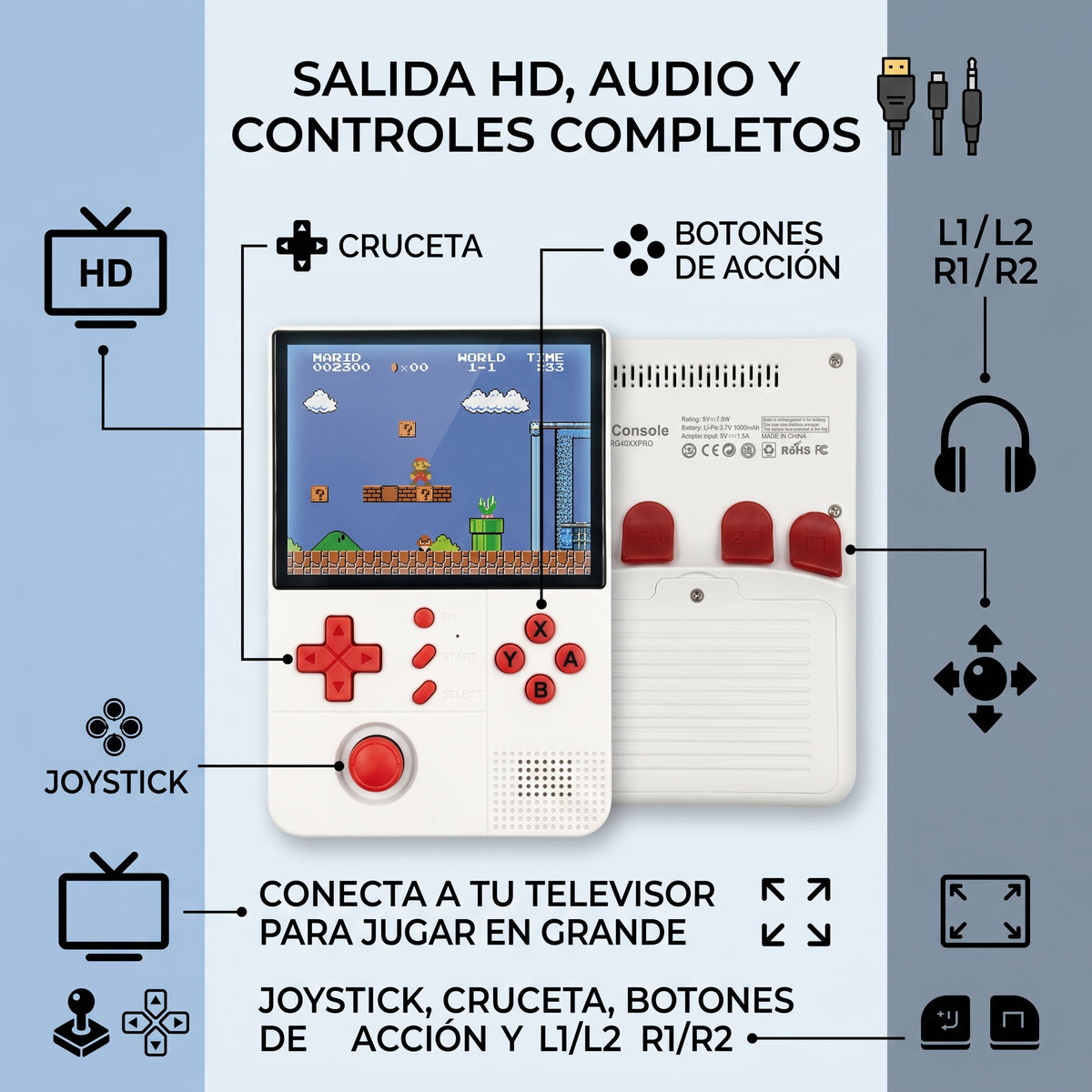 Consola Portátil R40XX Pro con Pantalla de 4.2 Pulgadas, Salida HD y Más de 20 Emuladores