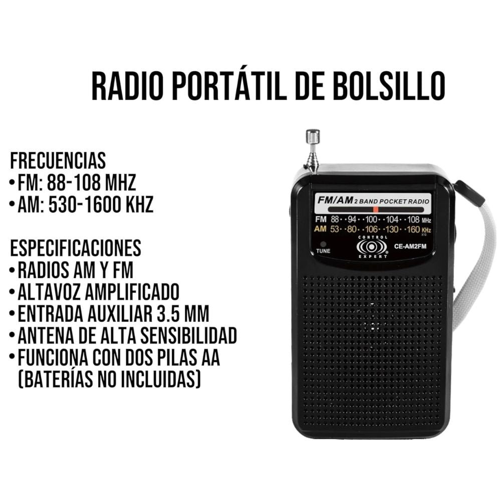 Radio Portátil Am FM de Bolsillo Utiliza 2 Pilas AA Entrada Audifonos 3.5mm CE-AM2FM