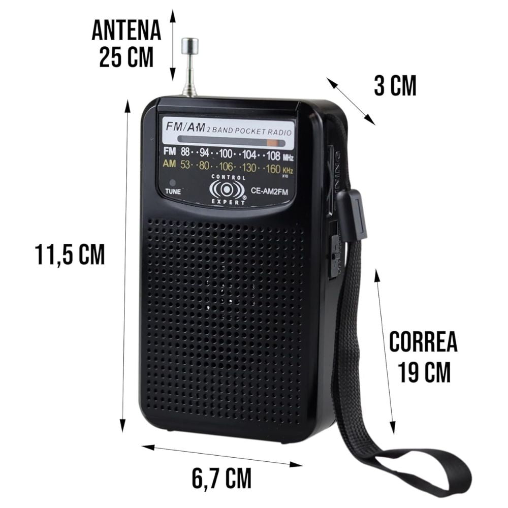 Radio Portátil Am FM de Bolsillo Utiliza 2 Pilas AA Entrada Audifonos 3.5mm CE-AM2FM