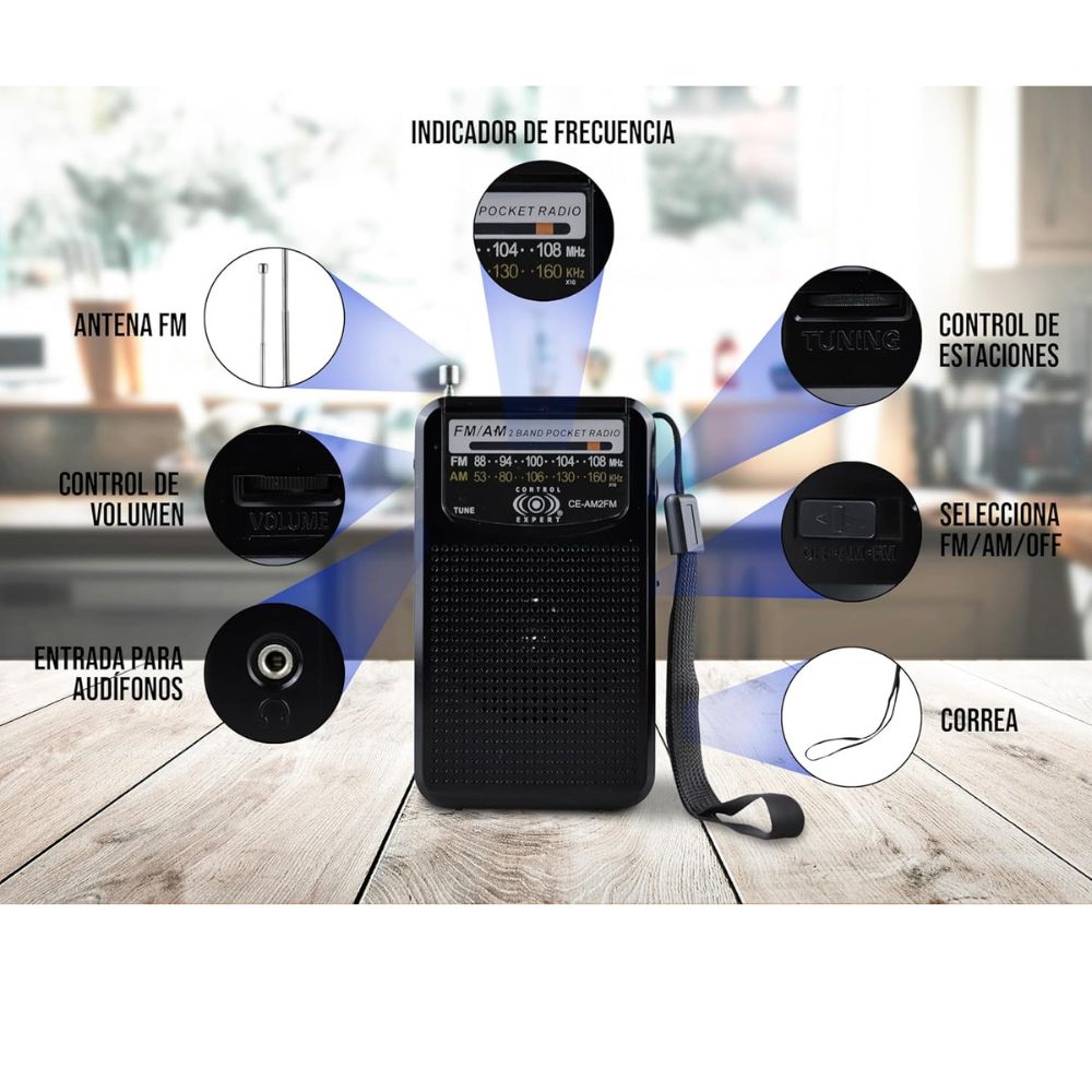 Radio Portátil Am FM de Bolsillo Utiliza 2 Pilas AA Entrada Audifonos 3.5mm CE-AM2FM
