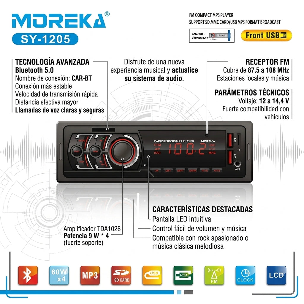 Reproductor de Radio USB SD MP3 Moreka SY-1205