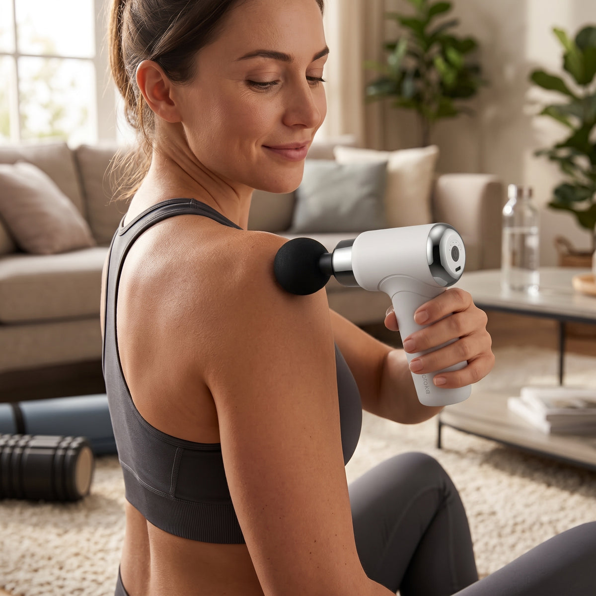 Pistola Facial Moreka S100-T Masajeador Muscular Portátil Cabezales Intercambiables