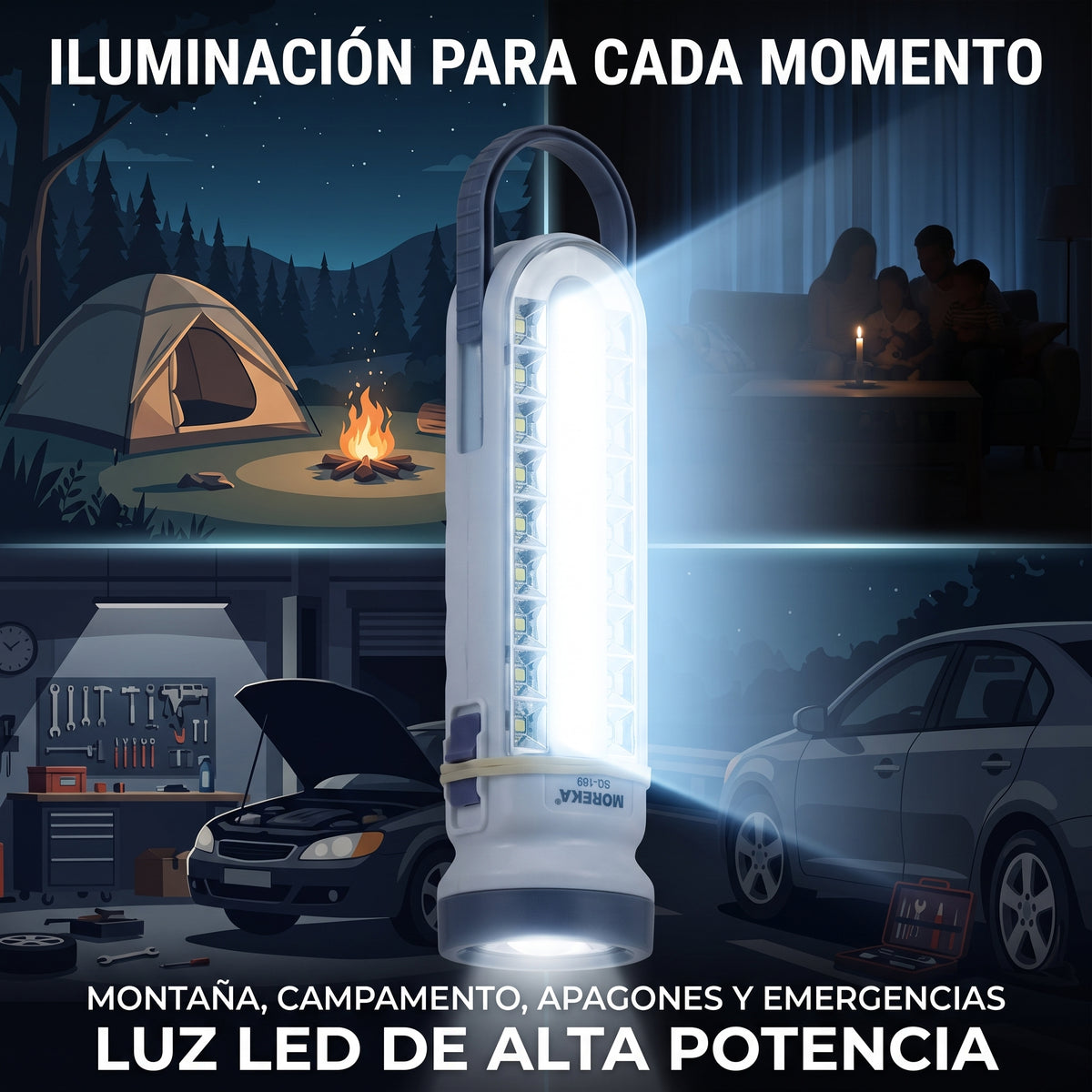 Lámpara LED de Emergencia Moreka SQ-189 Campamento y Linterna Integrada