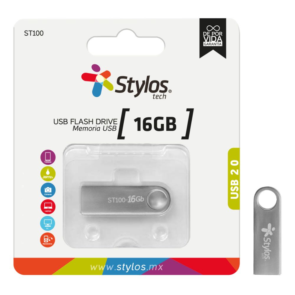 Memoria USB 16GB Stylos Tech Metalica  USB 2.0 garantía de por vida