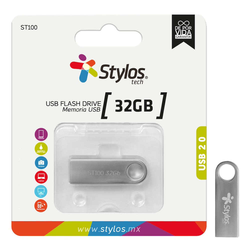 Memoria USB 32GB Stylos Tech Metalica  USB 2.0 garantía de por vida