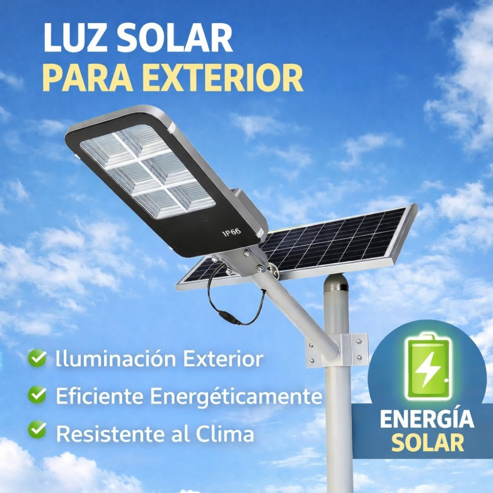 Luz de Calle Solar Moreka MOR 100W Cero Consumo con Control Remoto y Temporizador IP66 para Exteriores