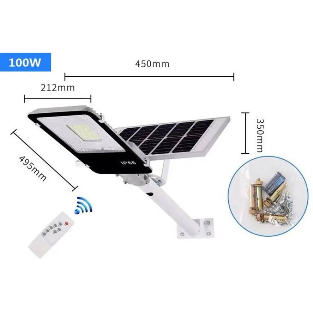 Luz de Calle Solar Moreka MOR 100W Cero Consumo con Control Remoto y Temporizador IP66 para Exteriores
