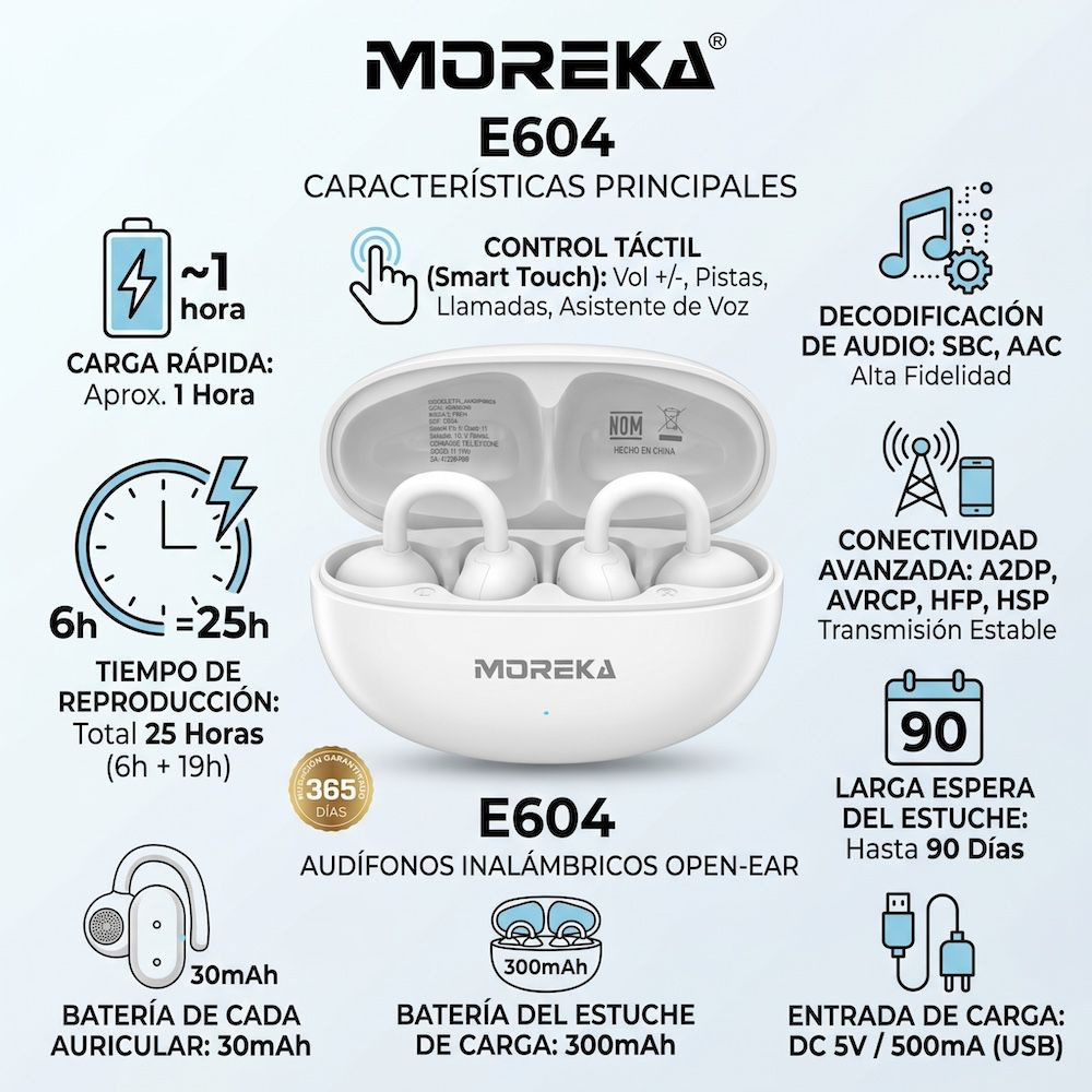 Audífonos Tipo Arete Moreka E604 Estilo y Libertad con Sonido de Alta Calidad