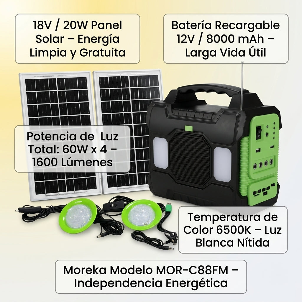 Sistema de Iluminación Solar MOR-C88FM: Luz y música MOREKA