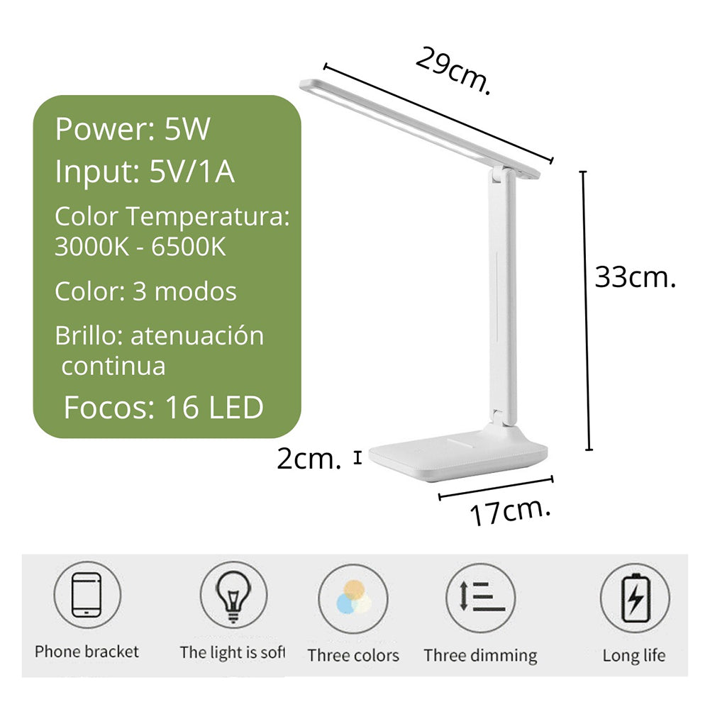 lámpara de escritorio cargador inalámbrico rápido 15W TD10-LED