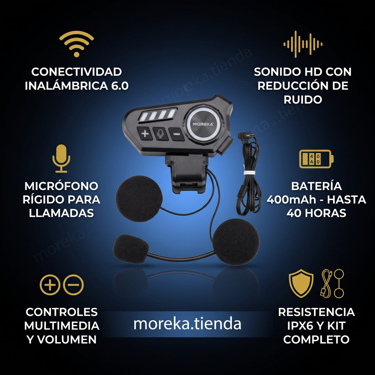 Auricular Inalámbrico para Casco Moreka TK01 con 40 Horas de Batería y Resistencia IPX6