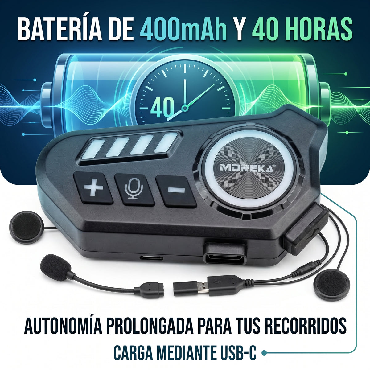 Auricular Inalámbrico para Casco Moreka TK01 con 40 Horas de Batería y Resistencia IPX6