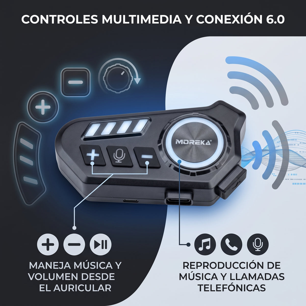 Auricular Inalámbrico para Casco Moreka TK01 con 40 Horas de Batería y Resistencia IPX6