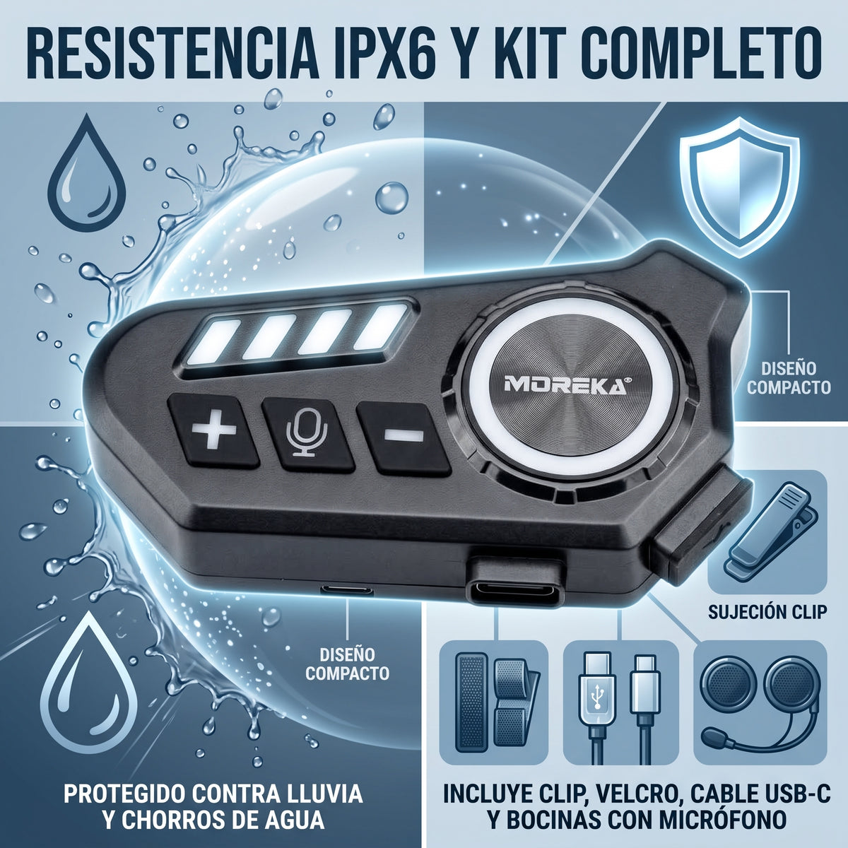 Auricular Inalámbrico para Casco Moreka TK01 con 40 Horas de Batería y Resistencia IPX6