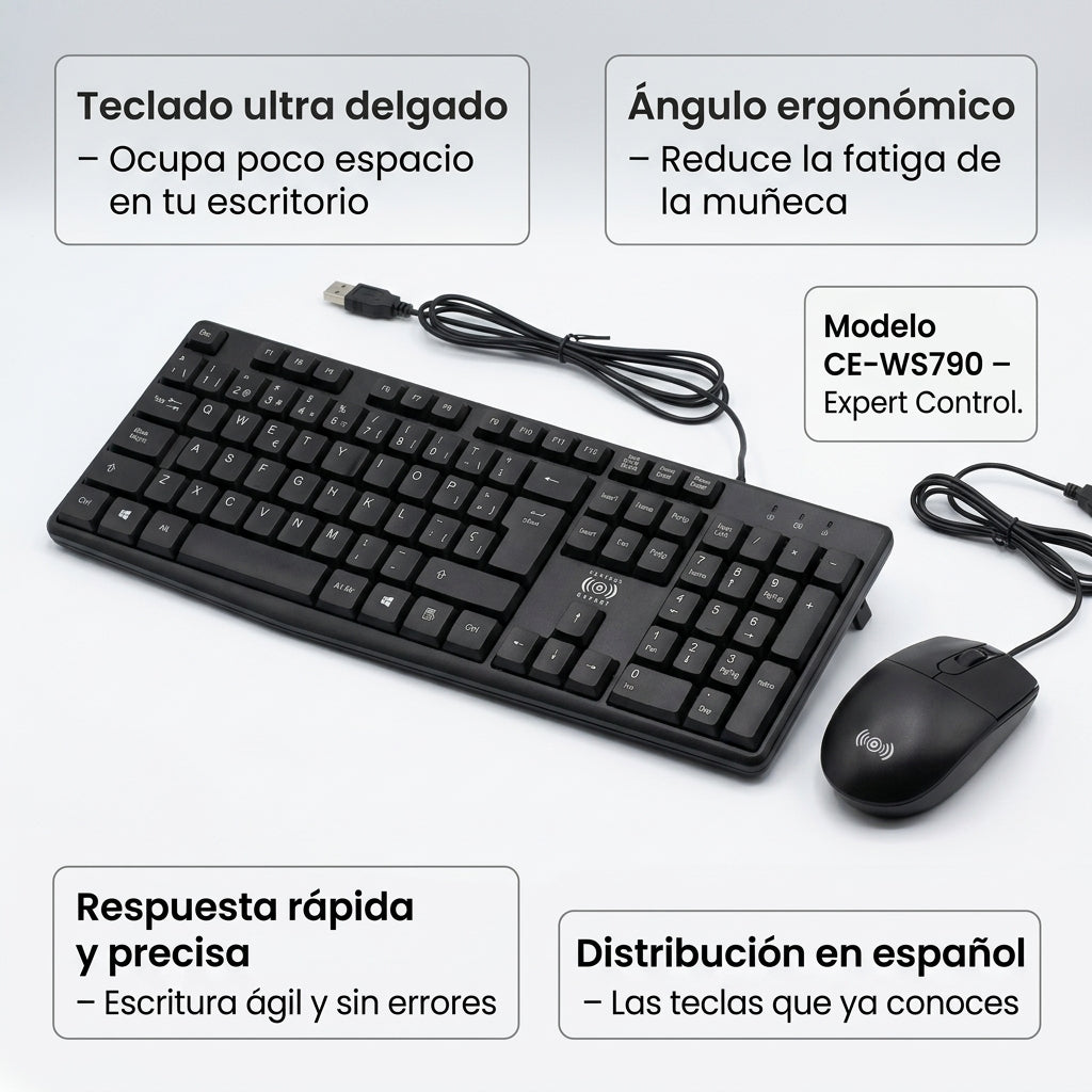 Teclado y Mouse Alámbrico Delgado  CE-WS790 Control Expert