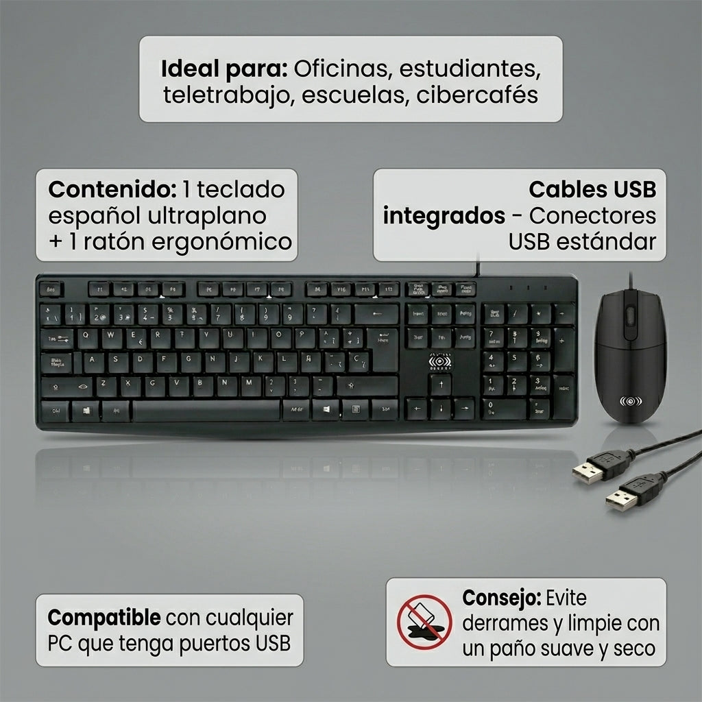 Teclado y Mouse Alámbrico Delgado  CE-WS790 Control Expert