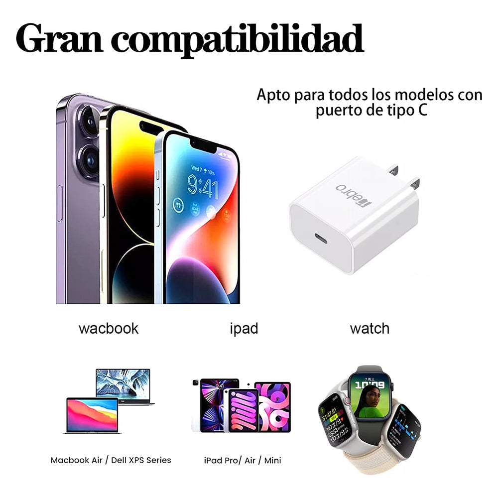 Cargador C cable tipo C 1m 20w carga rápida Nebro VGA-001