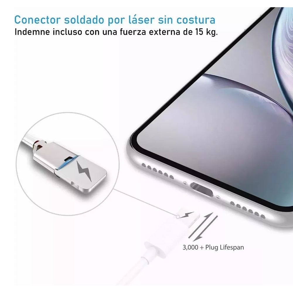 Cargador IP cable tipo IP 1m 2.4A carga rápida Nebro VGA-008