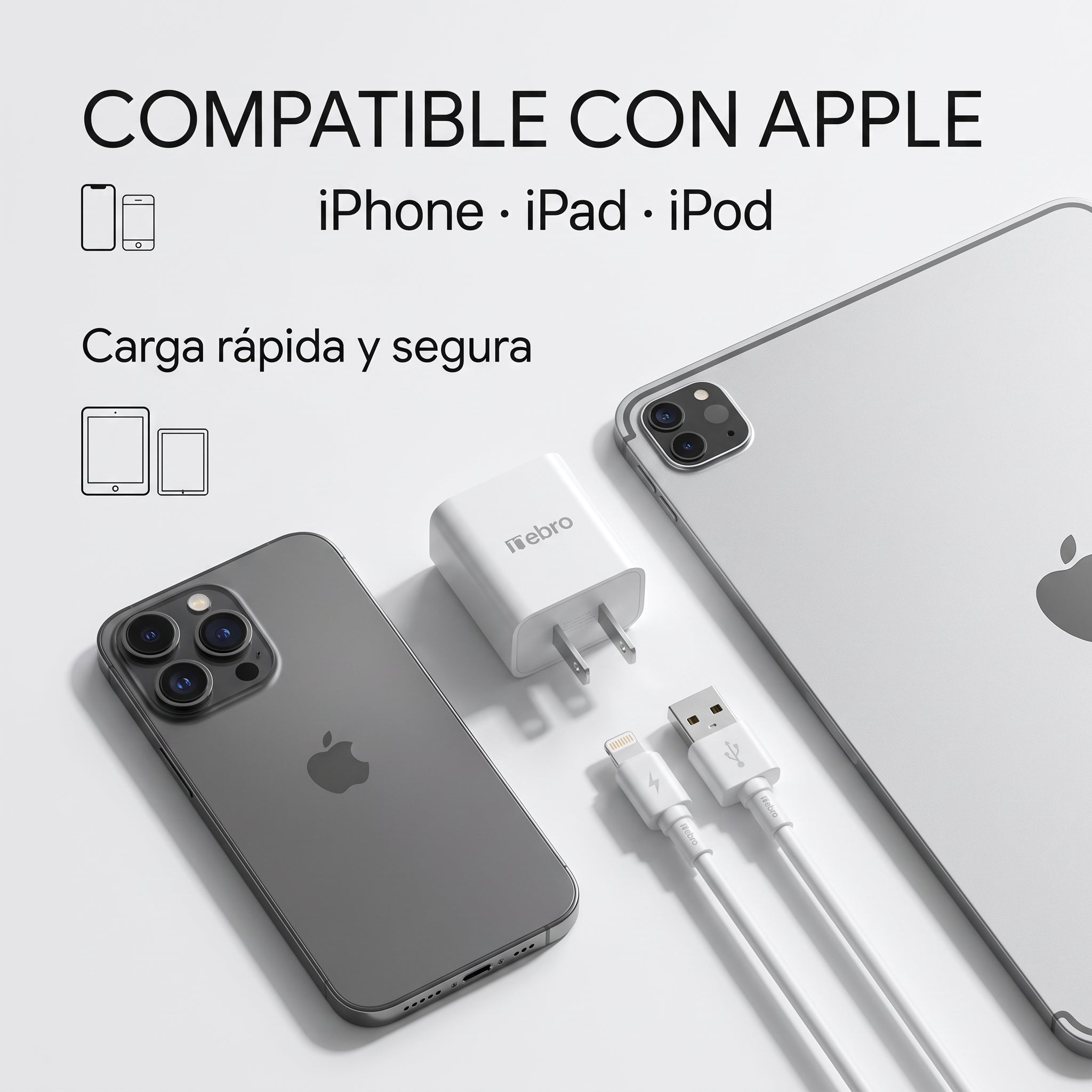 Combo de Carga Rápida Nebro VGA-008: Cubo y cable Lightning