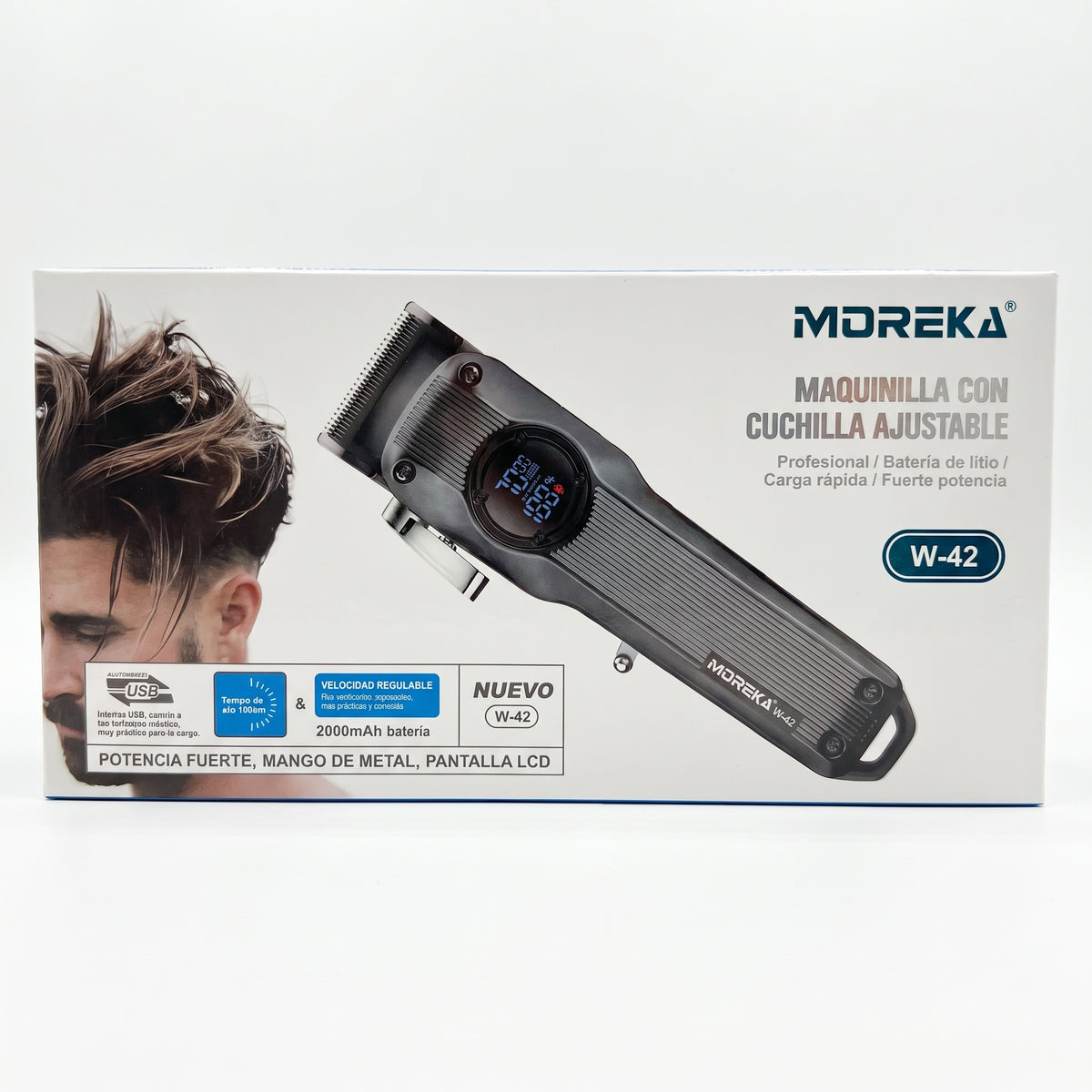 Cortapelos Profesional Moreka W-42 con Motor de 7000 RPM, Pantalla LCD y 6 Peines Guía