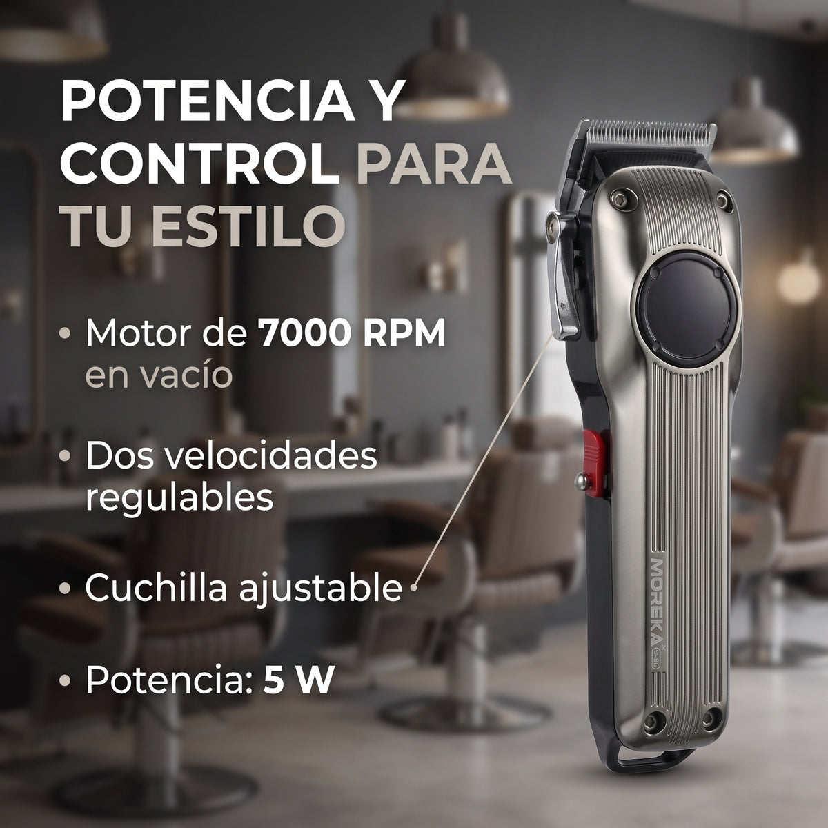 Cortapelos Profesional Moreka W-42 con Motor de 7000 RPM, Pantalla LCD y 6 Peines Guía