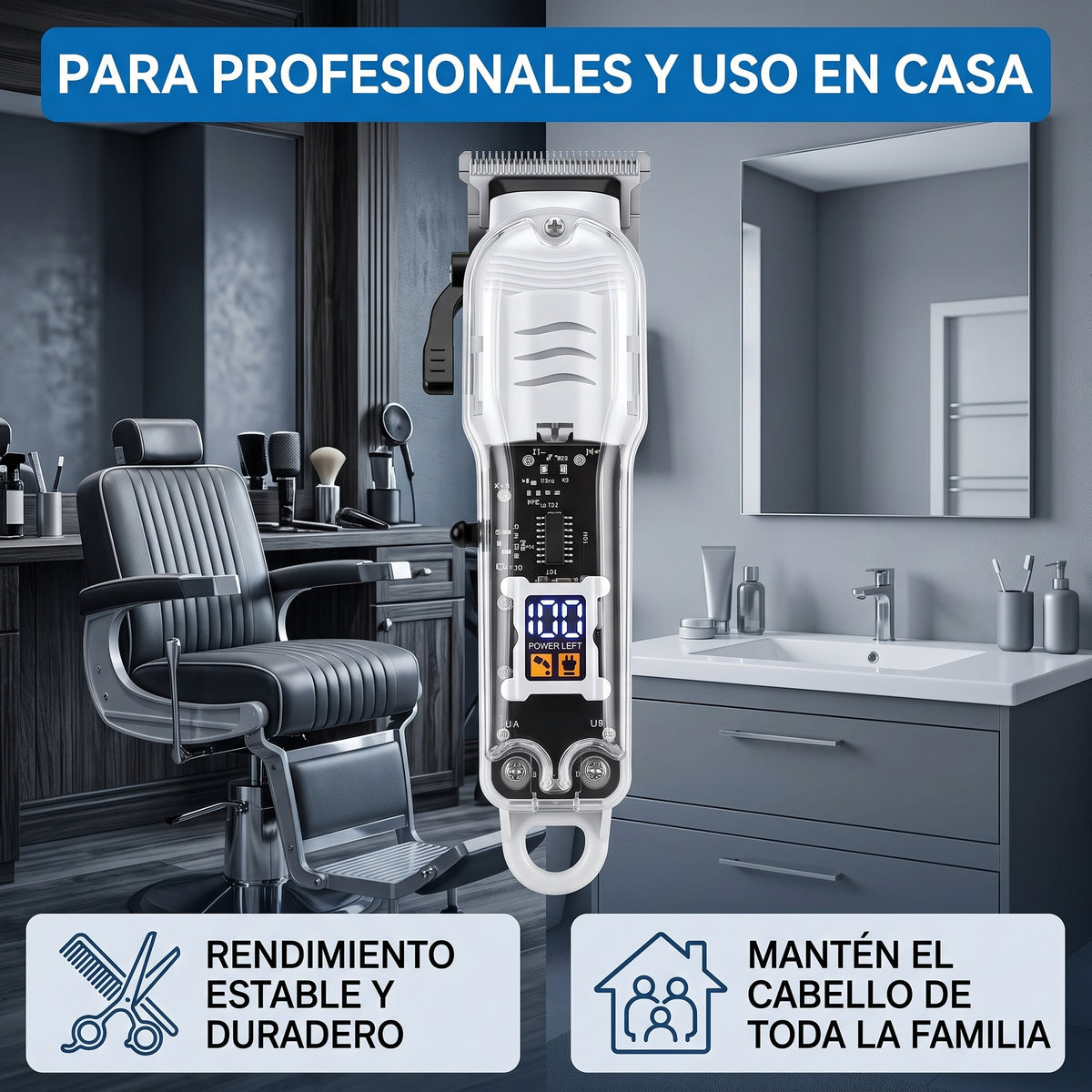 Cortadora de Cabello Moreka W-43 Kit Profesional Pantalla LCD 6 Peines Guía