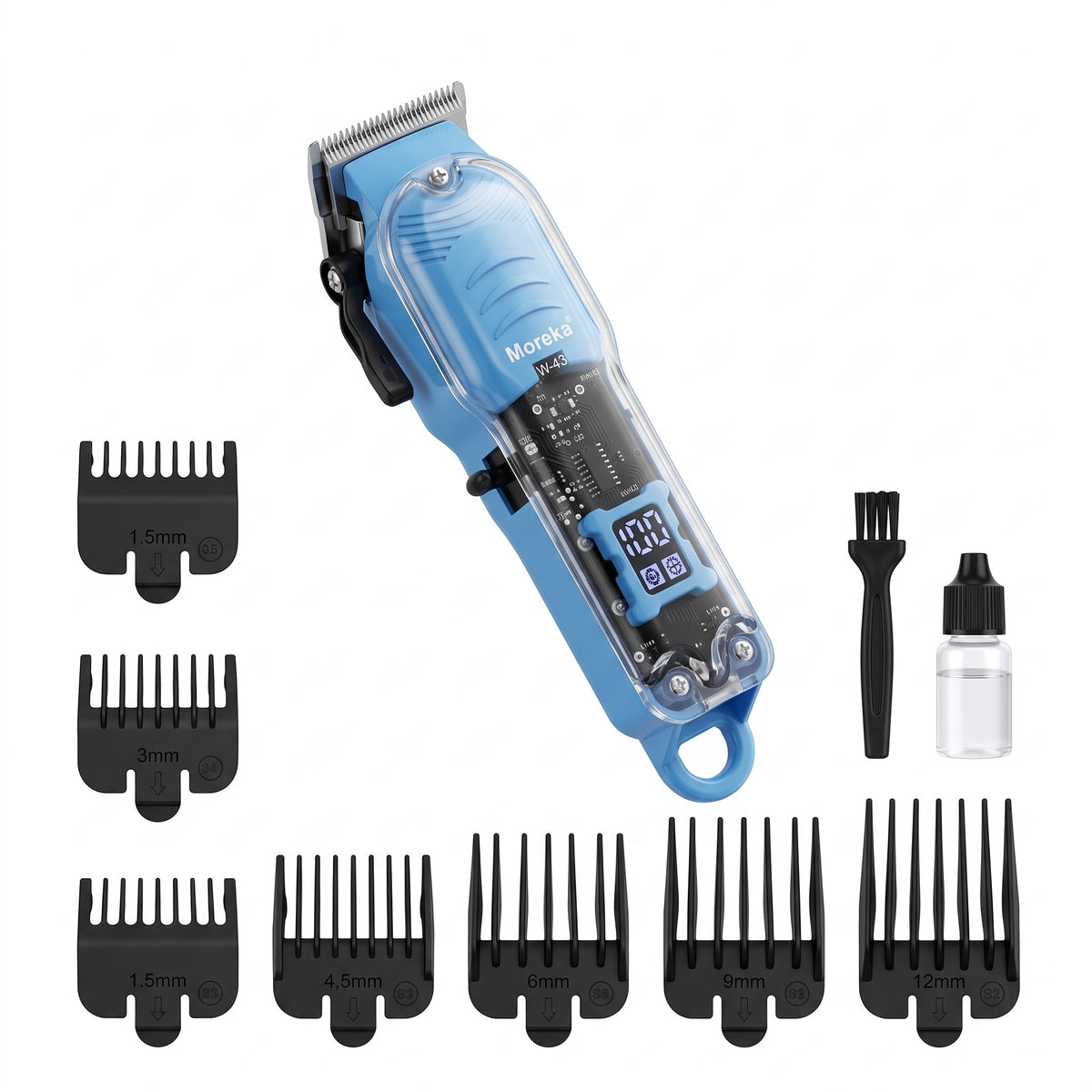 Cortadora de Cabello Moreka W-43 Kit Profesional Pantalla LCD 6 Peines Guía