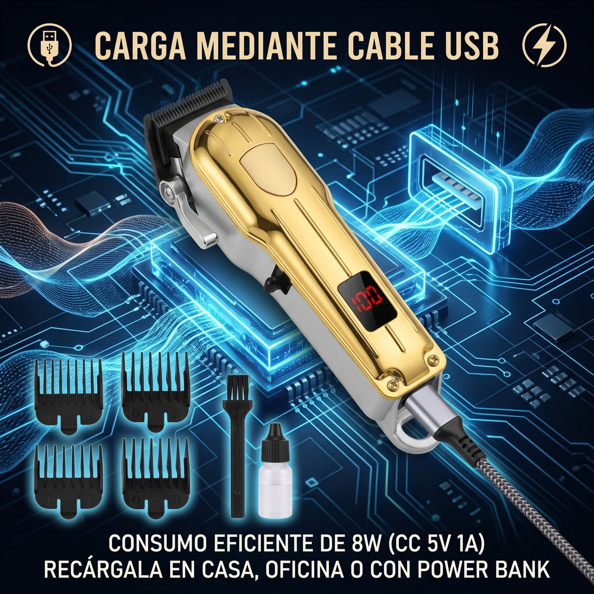 Cortadora de Pelo Profesional Moreka W-44 4 Peines Carga USB