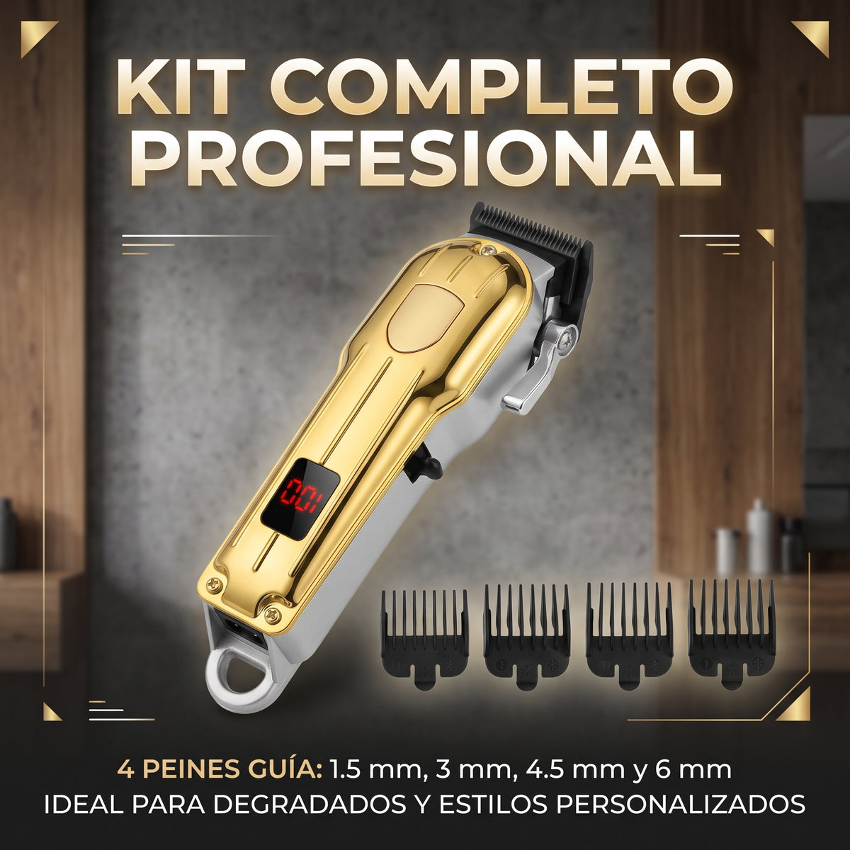 Cortadora de Pelo Profesional Moreka W-44 4 Peines Carga USB
