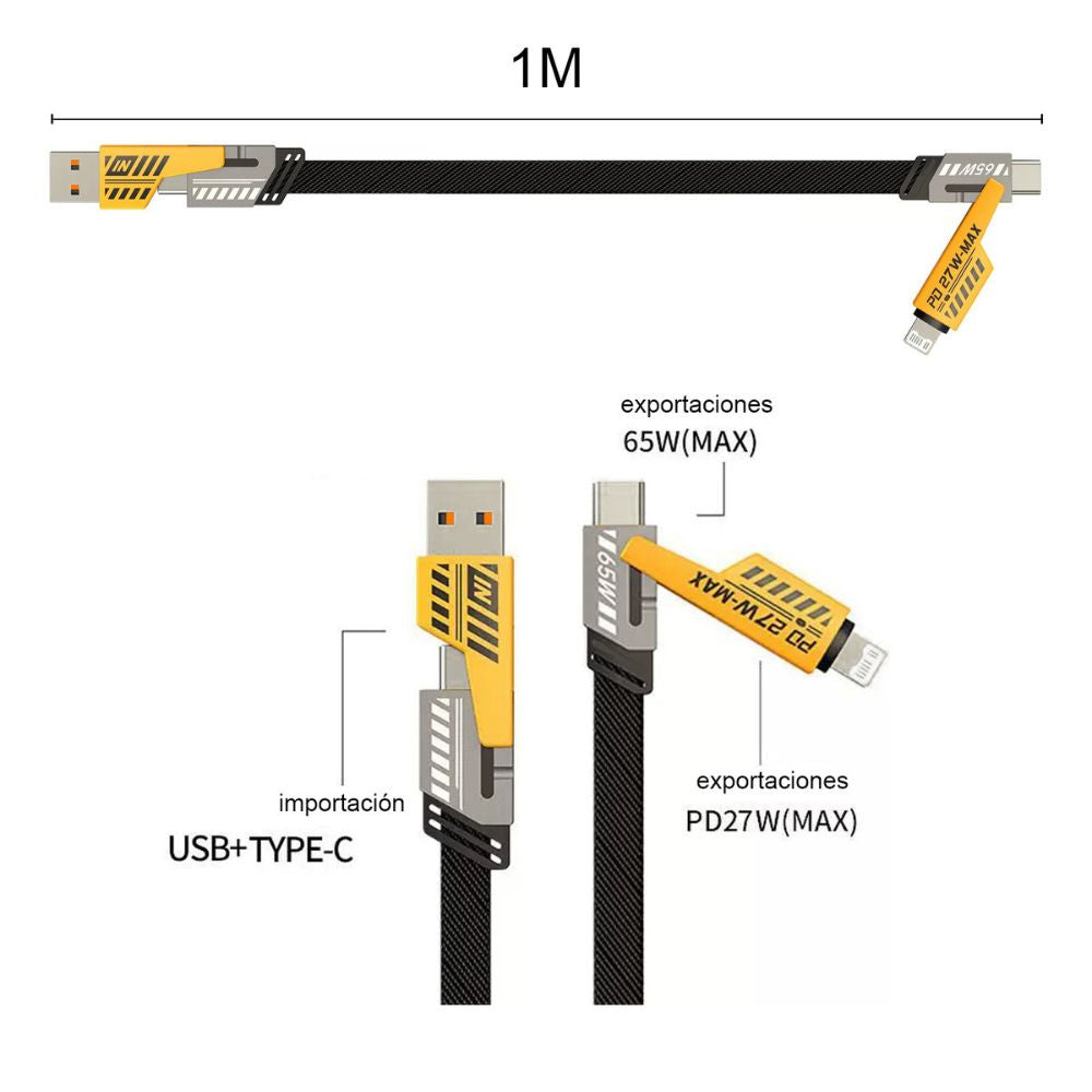 Cable Tipo C USB IP 65w Carga Rápida 4 EN 1 1m Nebro WD-038