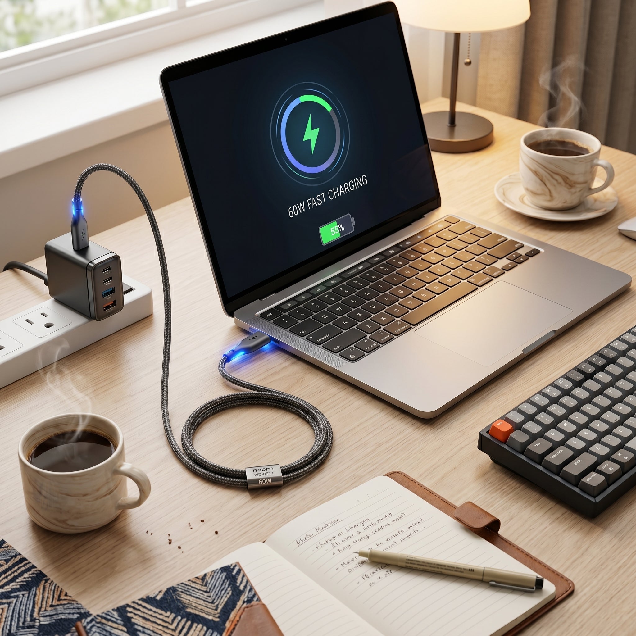 Cable USB-C a USB-C Nebro WD-05TT 1 Metro Carga Rápida 60W 5A