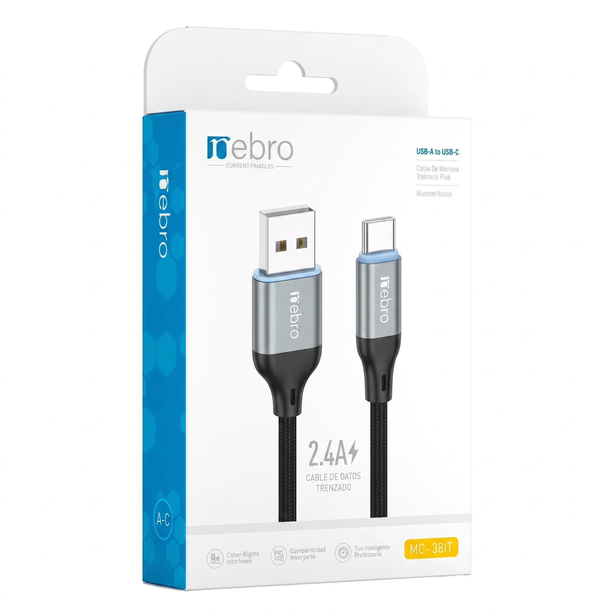 Cable USB-A a USB-C Trenzado Nebro WD-301T Carga rápida 60W