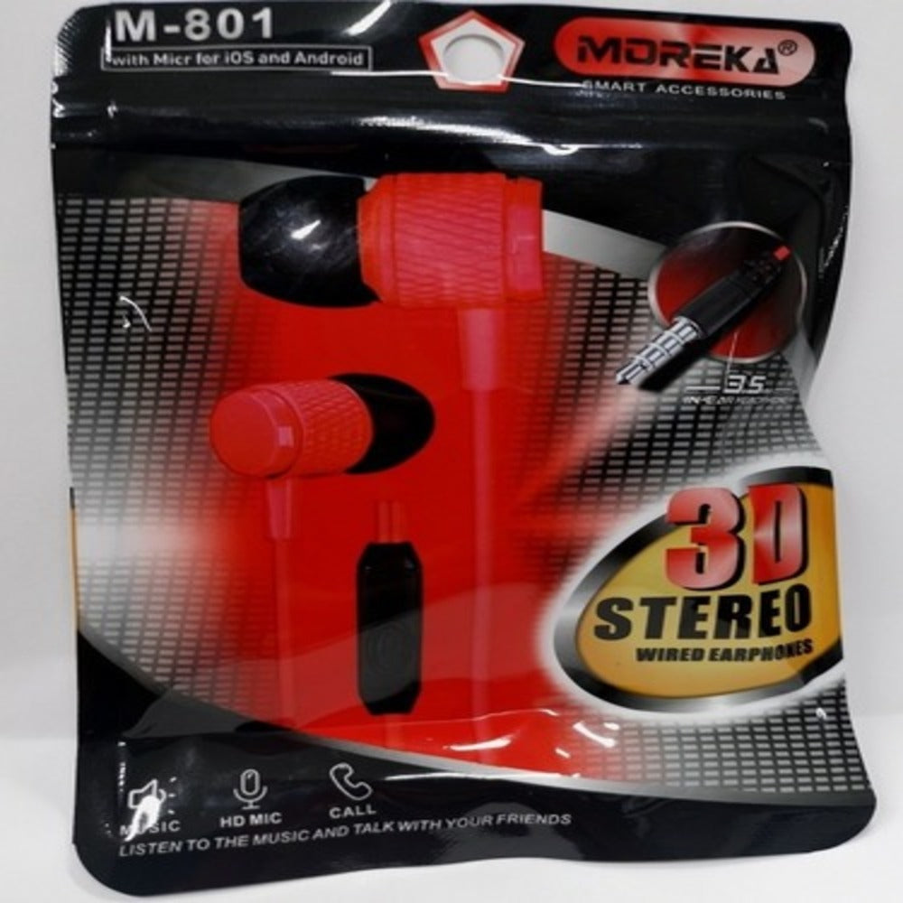 Audífonos Moreka M-801, Alámbricos, Manos Libres, Control de play/pausa