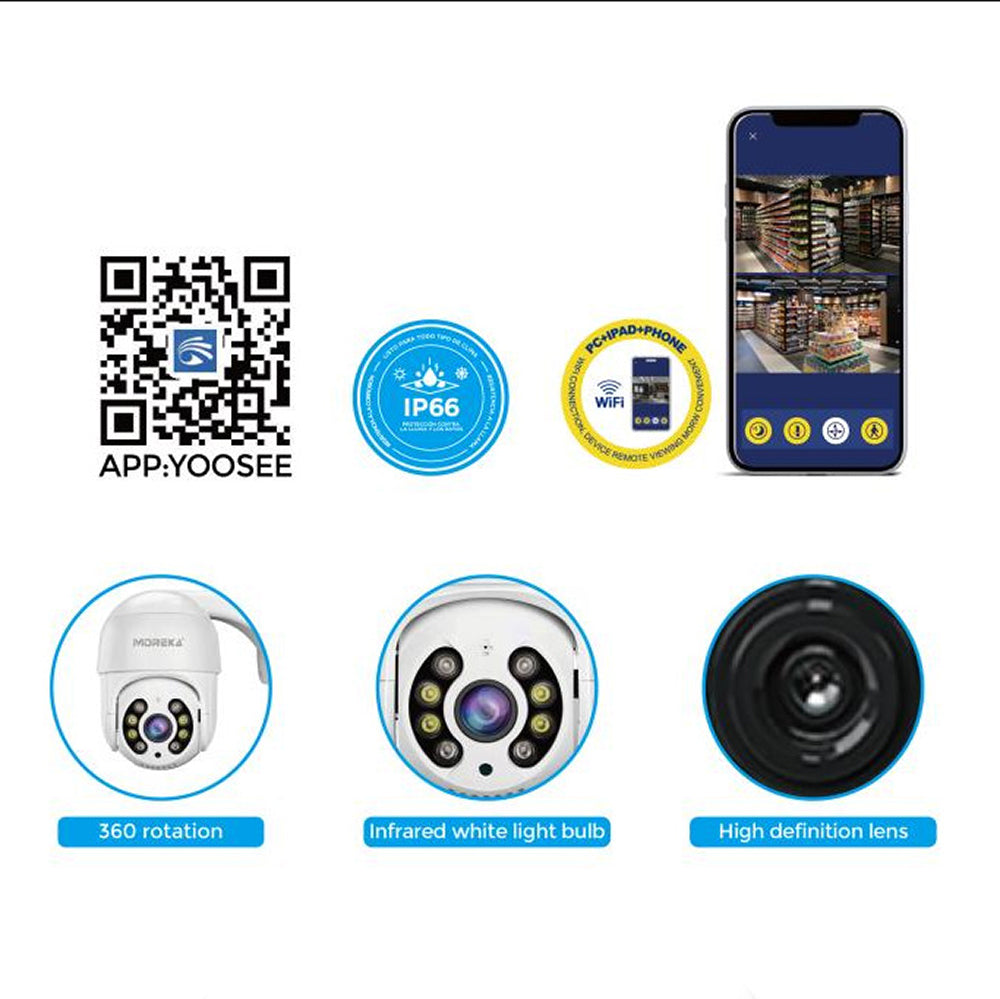 Cámara IP 360° Wifi 3mp Visión Nocturna Certificación IP66 Micrófono y altavoz JK-003