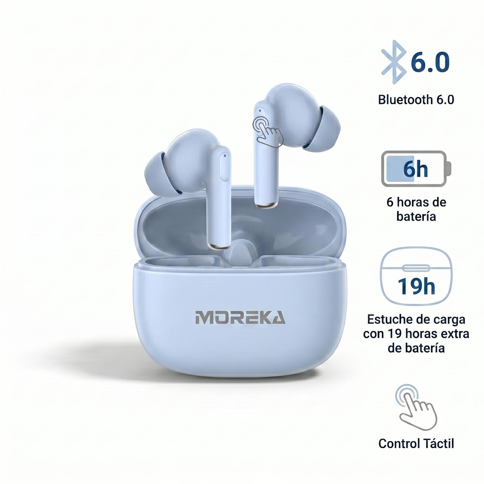 Audífonos Inalámbricos Moreka E603 con 25 Horas de Autonomía Control Táctil y Cancelación de Ruido