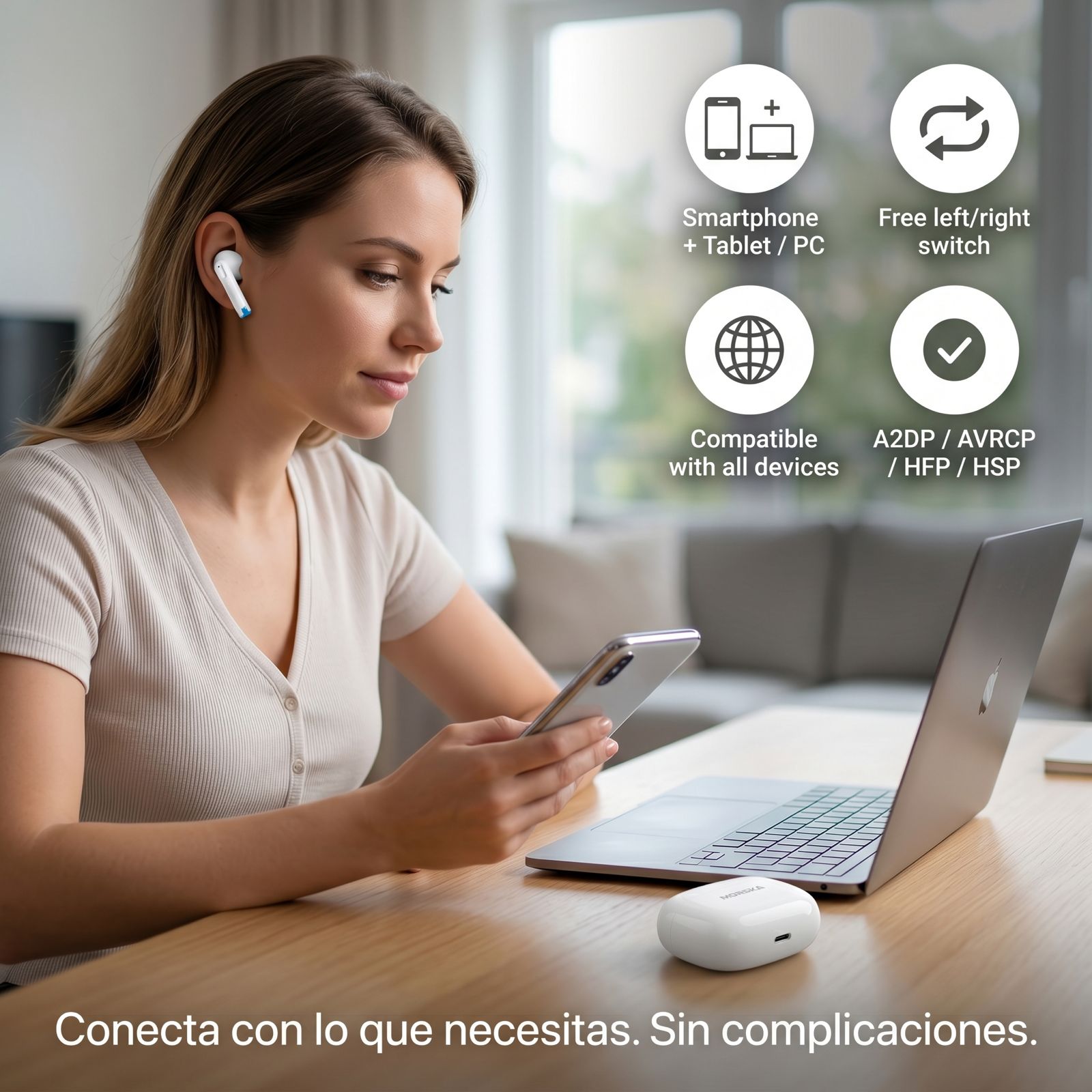 Audífonos Inalámbricos Moreka E603 con 25 Horas de Autonomía Control Táctil y Cancelación de Ruido