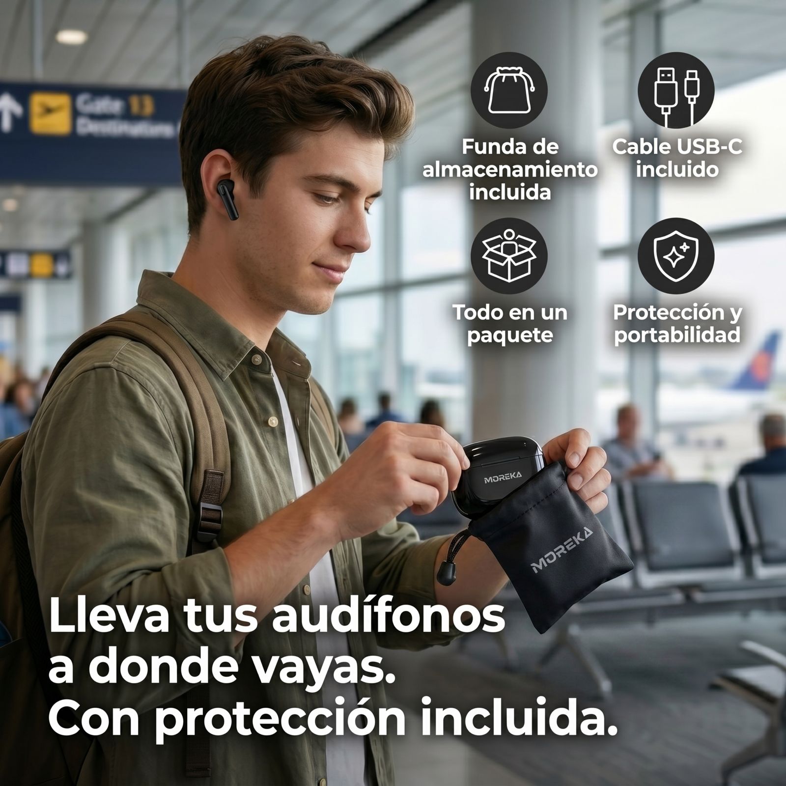 Audífonos Inalámbricos Moreka E603 con 25 Horas de Autonomía Control Táctil y Cancelación de Ruido