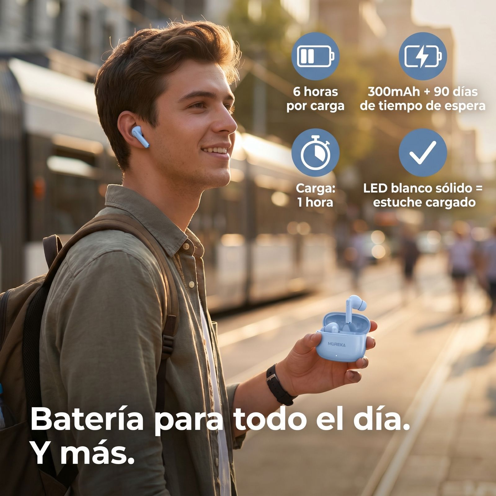 Audífonos Inalámbricos Moreka E603 con 25 Horas de Autonomía Control Táctil y Cancelación de Ruido