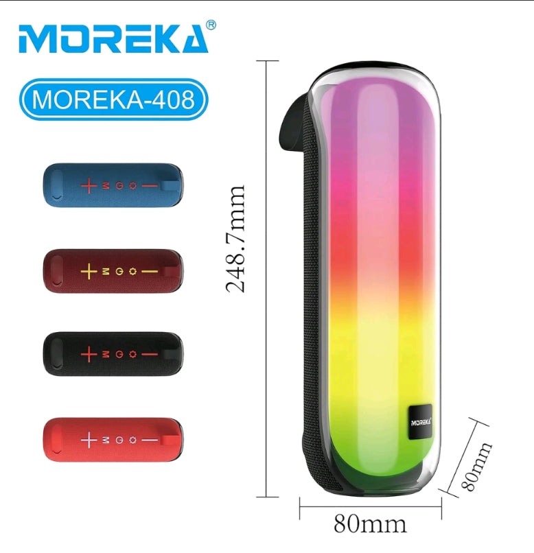 Bocina Moreka 408 14W (2 x 7W) 3000mAh Batería Bluetooth V5.3 IPX5 Resistente al Agua Luz RGB Micrófono Incorporado Radio FM