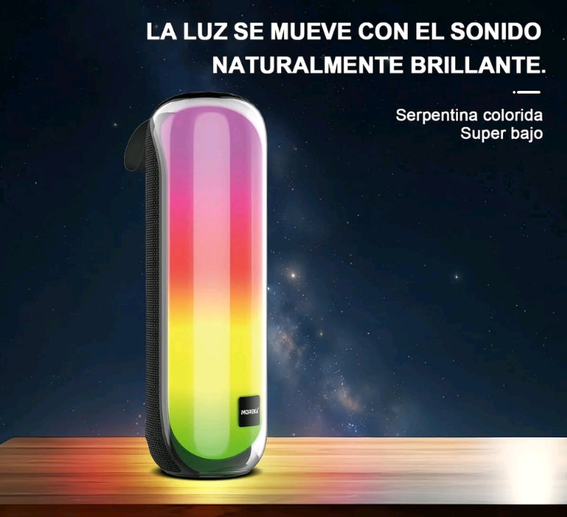 Bocina Moreka 408 14W (2 x 7W) 3000mAh Batería Bluetooth V5.3 IPX5 Resistente al Agua Luz RGB Micrófono Incorporado Radio FM