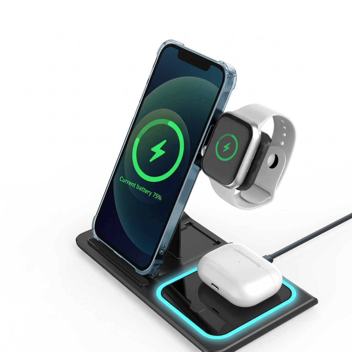 Estación de Carga 3 en 1 Yisen X455 para Smartphone Audifonos y SmartWatch